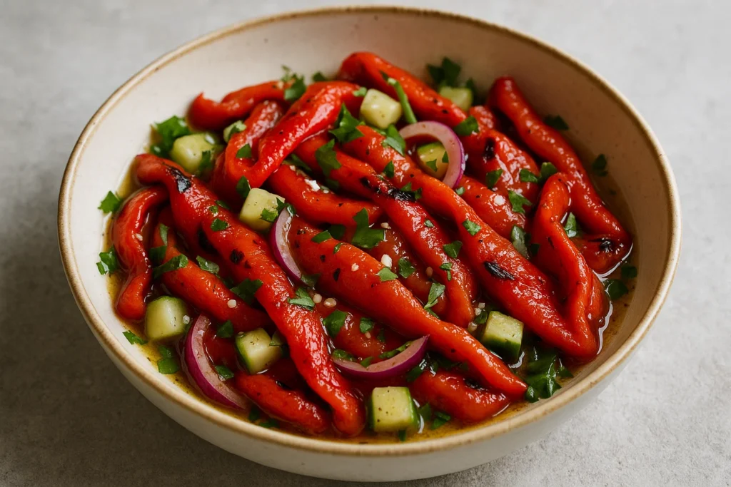 Pečene paprike v solati Pečene paprike v solati